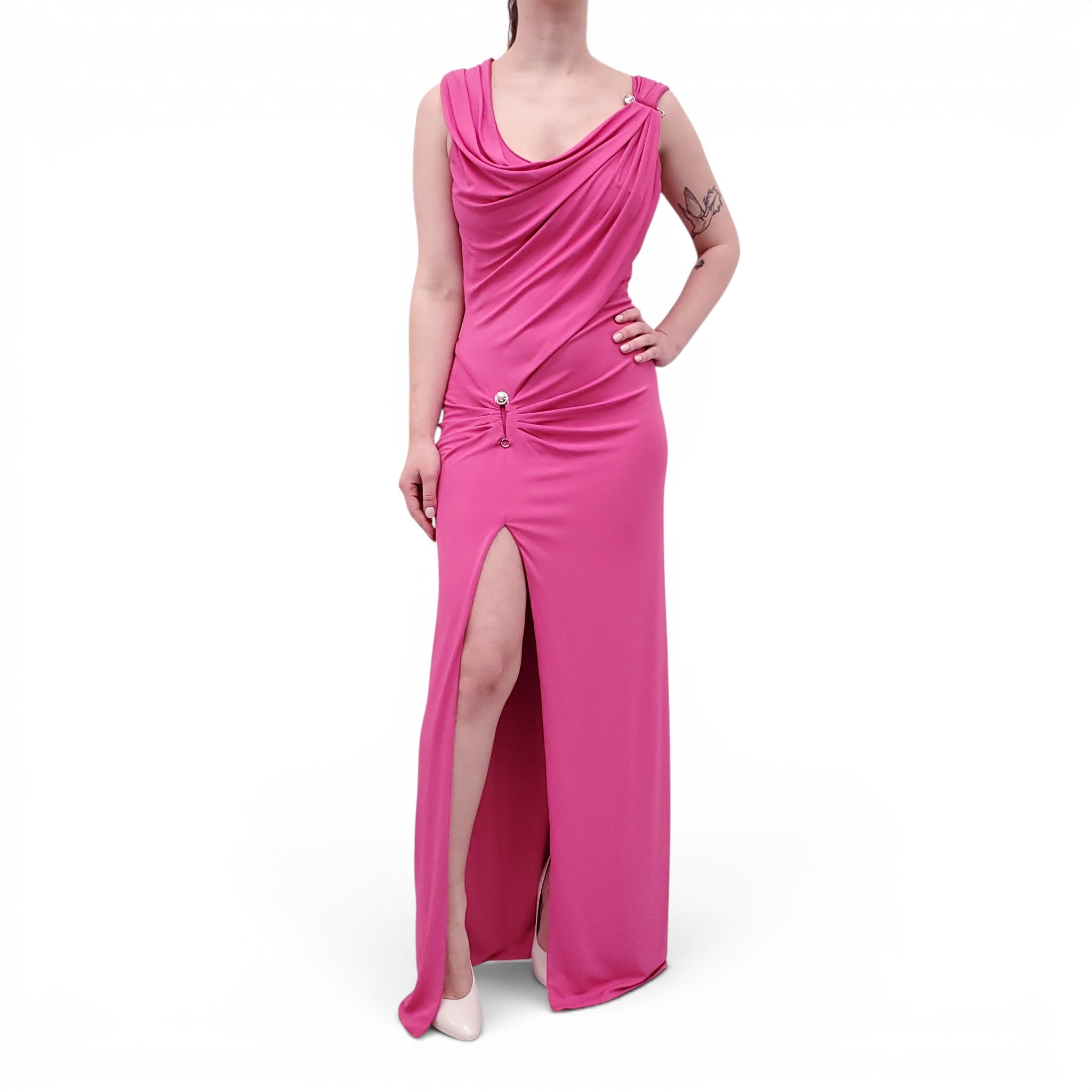 medusa embellished satin cocktail dress by versace Versace Medusa-Embellished Satin Cocktail Dress