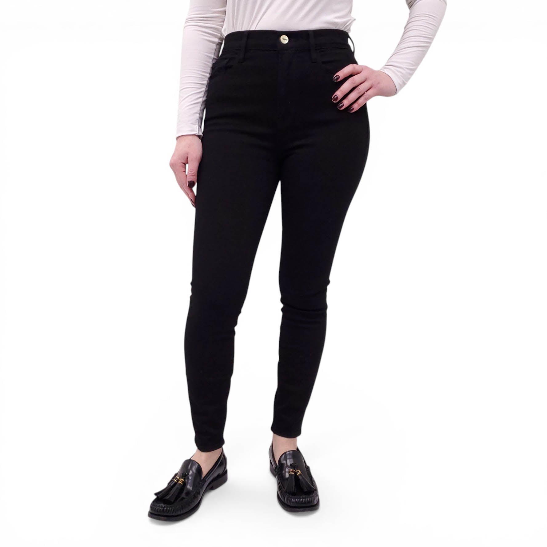 frame ali high rise cigarette jeans High-Rise Rise Cigarette jeans are crafted of blue distressed stretch cotton FRAME BLACK 'ALI HIGH RISE
