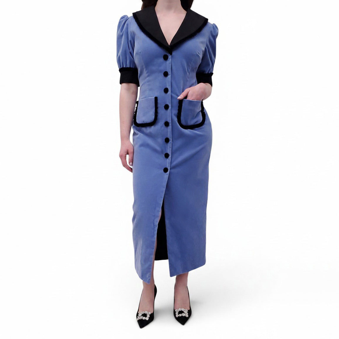 ALESSANDRA RICH PERIWINKLE VELVET DRESS