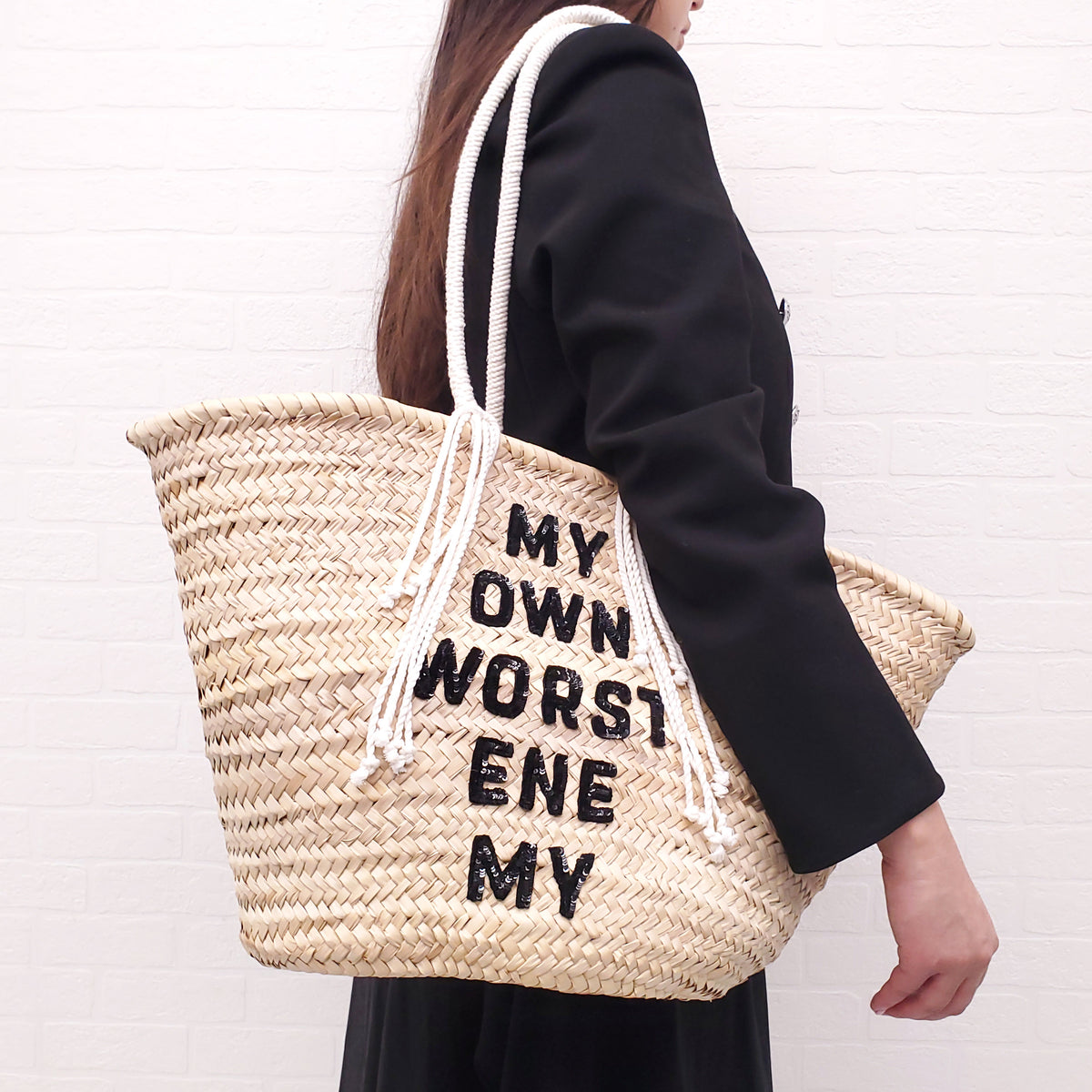 CELINE X DAVID KRAMER RAFFIA MY OWN WORST ENEMY TOTE Rewind Couture celine-x-david-kramer-raffia-my-own-worst-enemy-tote-rewind-couture