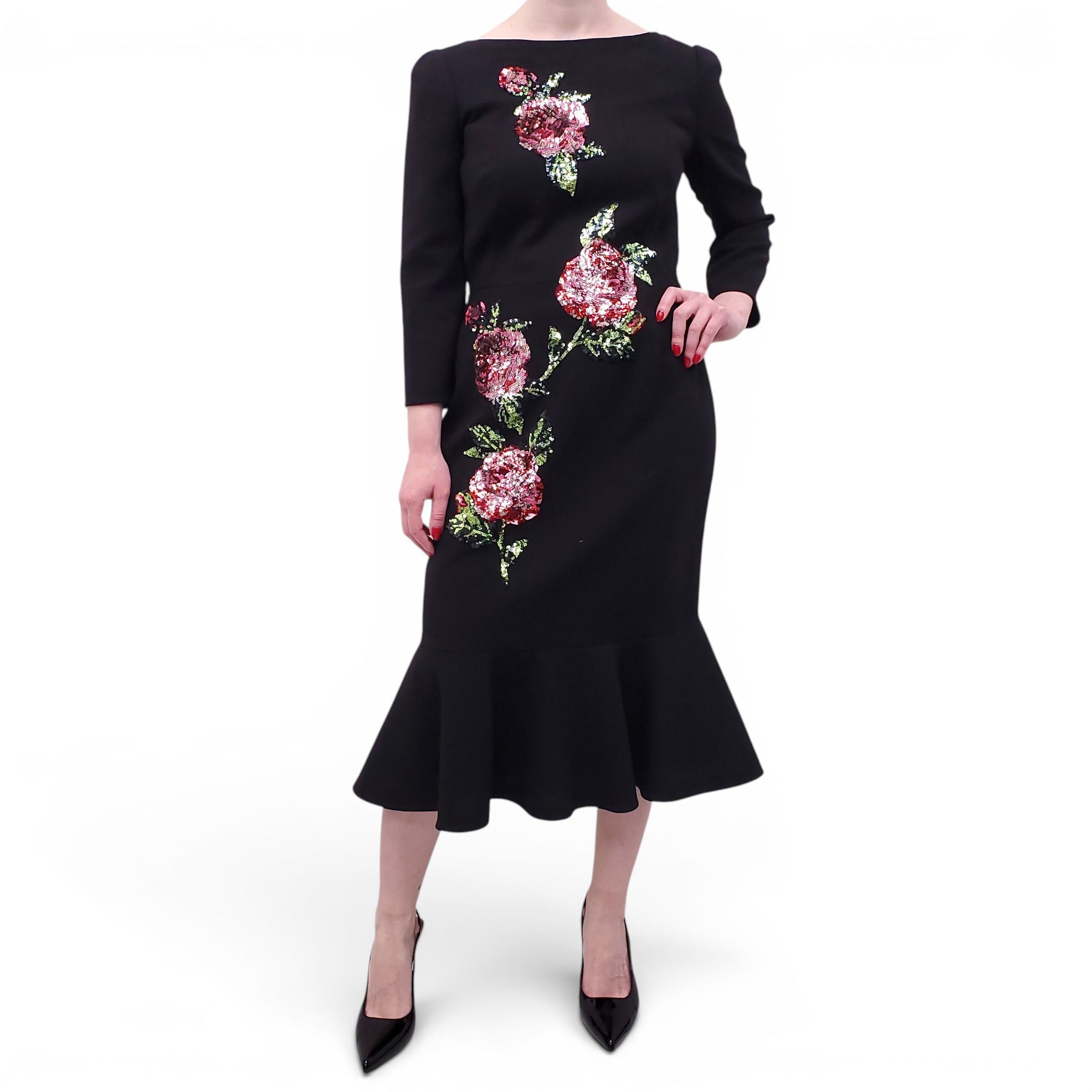 dolce and gabbana floral sequin dress DOLCE & GABBANA Dress Black Floral Sequin Sleeveless Sheath IT42/US8/M 2930usd