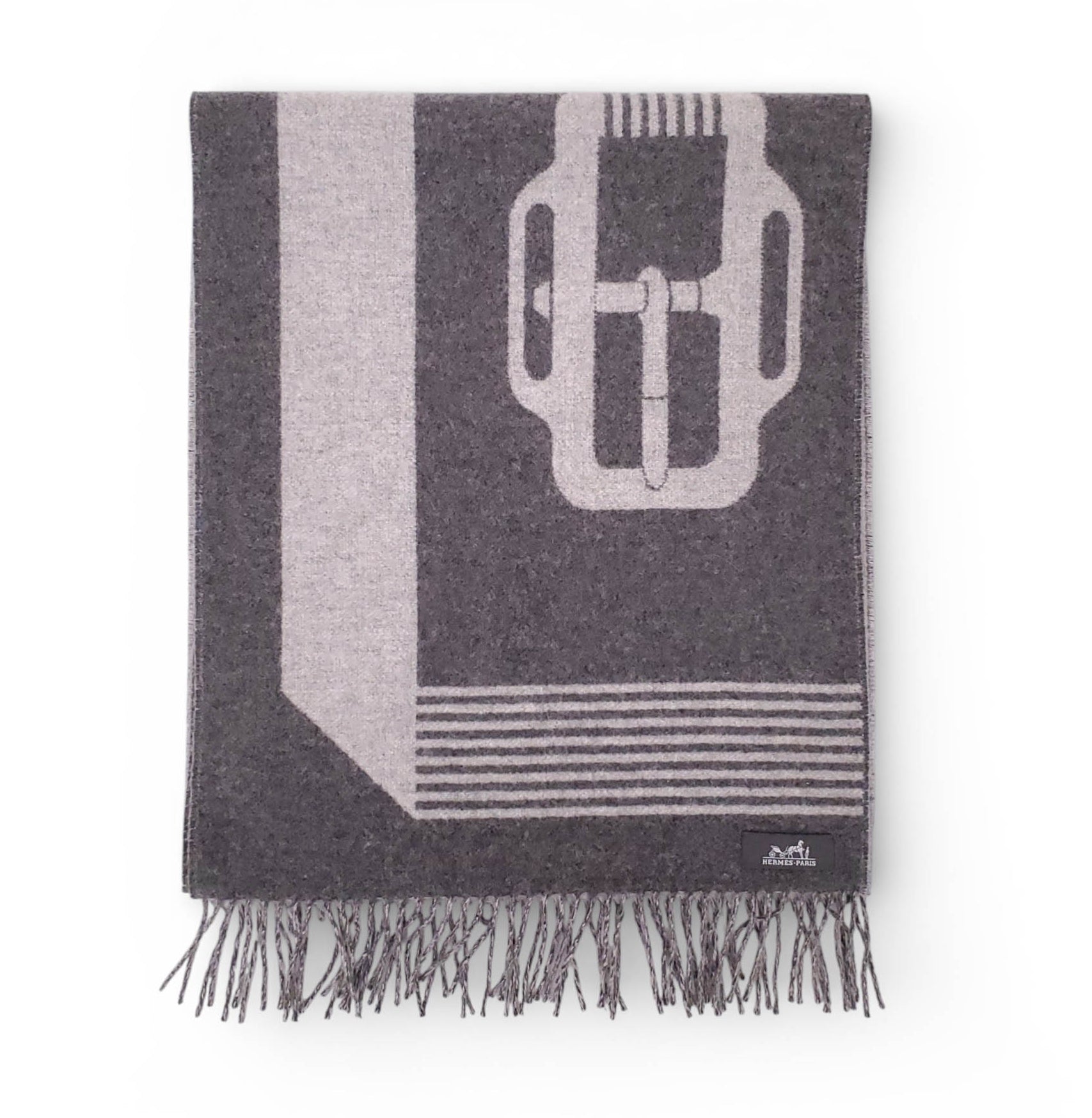 a*n様 HERMES スカーフ グレー HERMÈS GREY DOUBLE SIDED BELT PRINT CASHMERE SCARF – Rewind Couture