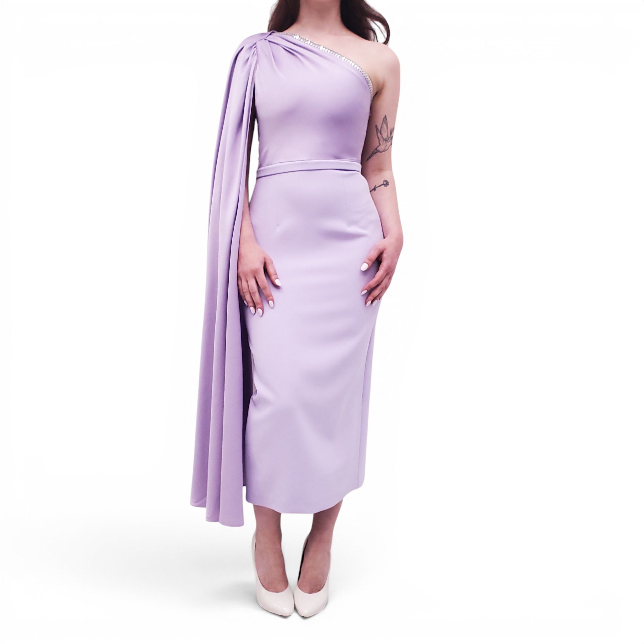 safiyaa dress SAFIYAA PURPLE ONE-SHOULDER DRESS WITH SEQUIN DETAIL