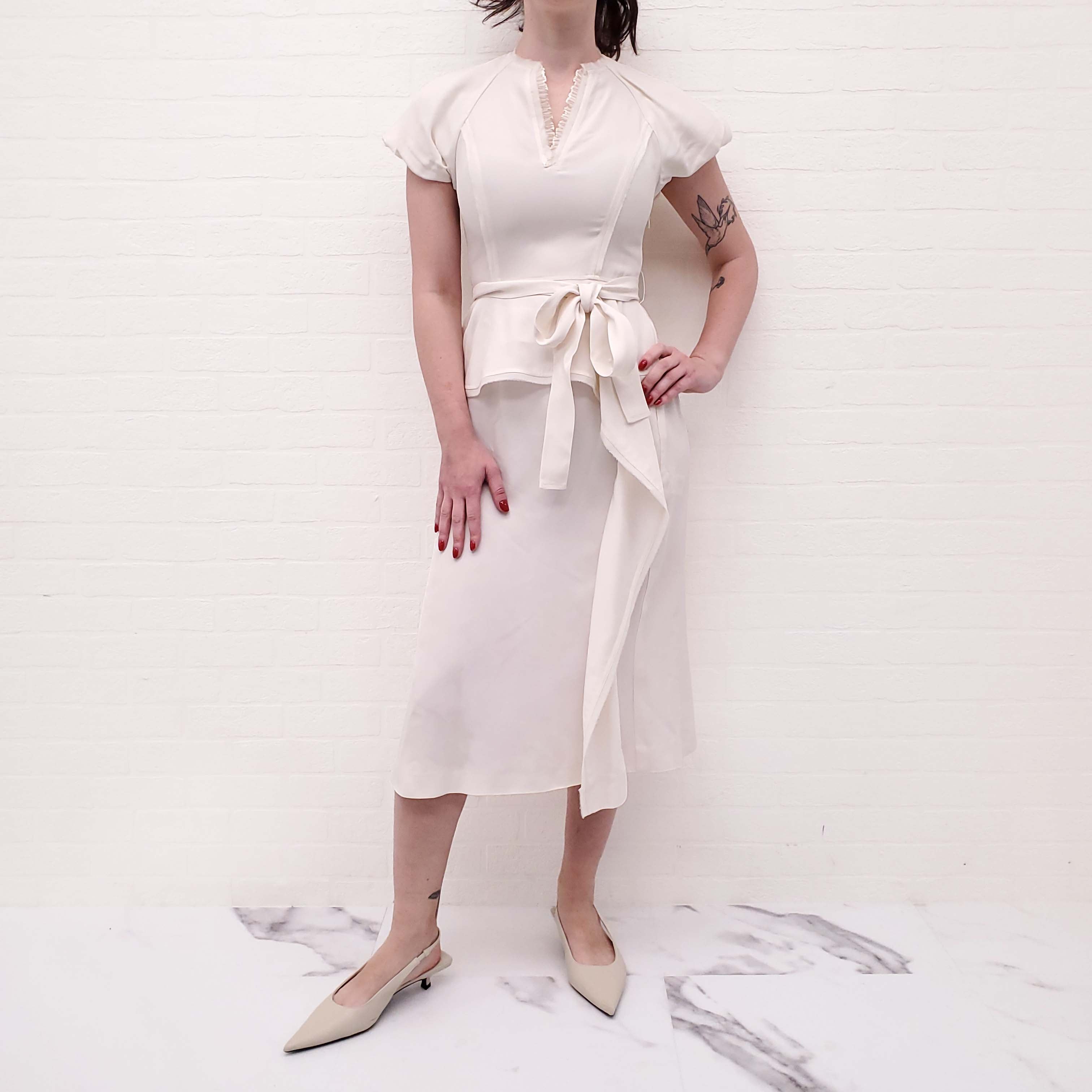 ULLA JOHNSON CREAM WHITE DRESS WITH TIE