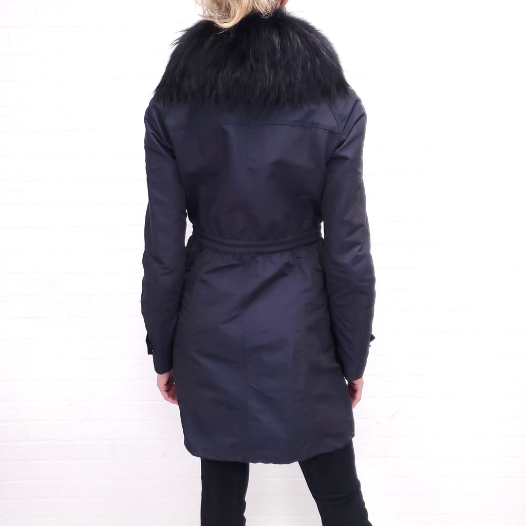 BURBERRY BRIT NAVY COAT WITH FUR HOOD - SIZE 2