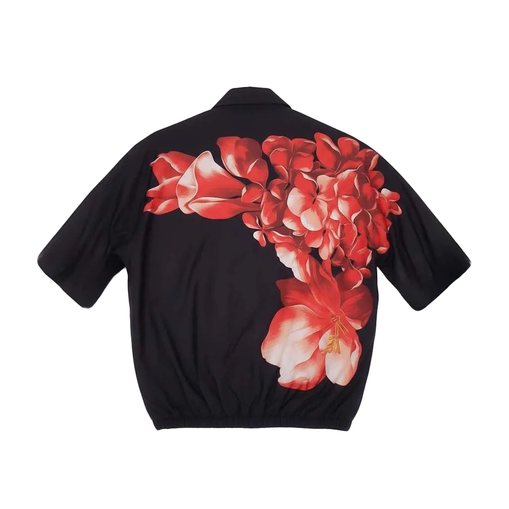 MONCLER RED AND WHITE FLORAL PRINT OVERSIZED WINDBREAKER - SIZE 4 (L)