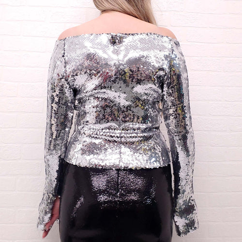 16ARLINGTON  SILVER SEQUIN BLOUSE - SIZE 14 UK (US 10)