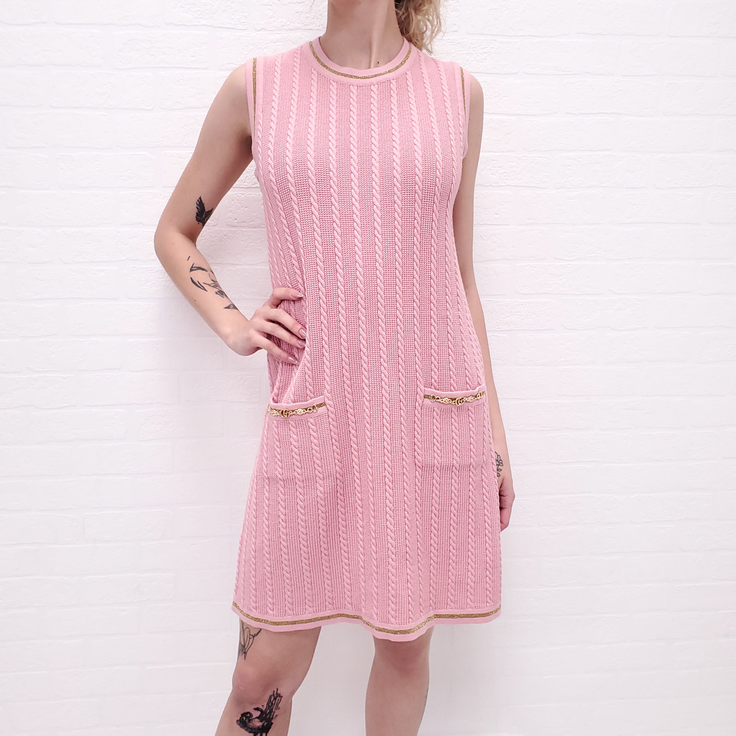 GUCCI 2640$ Polo Dress In Pink With Chain Details