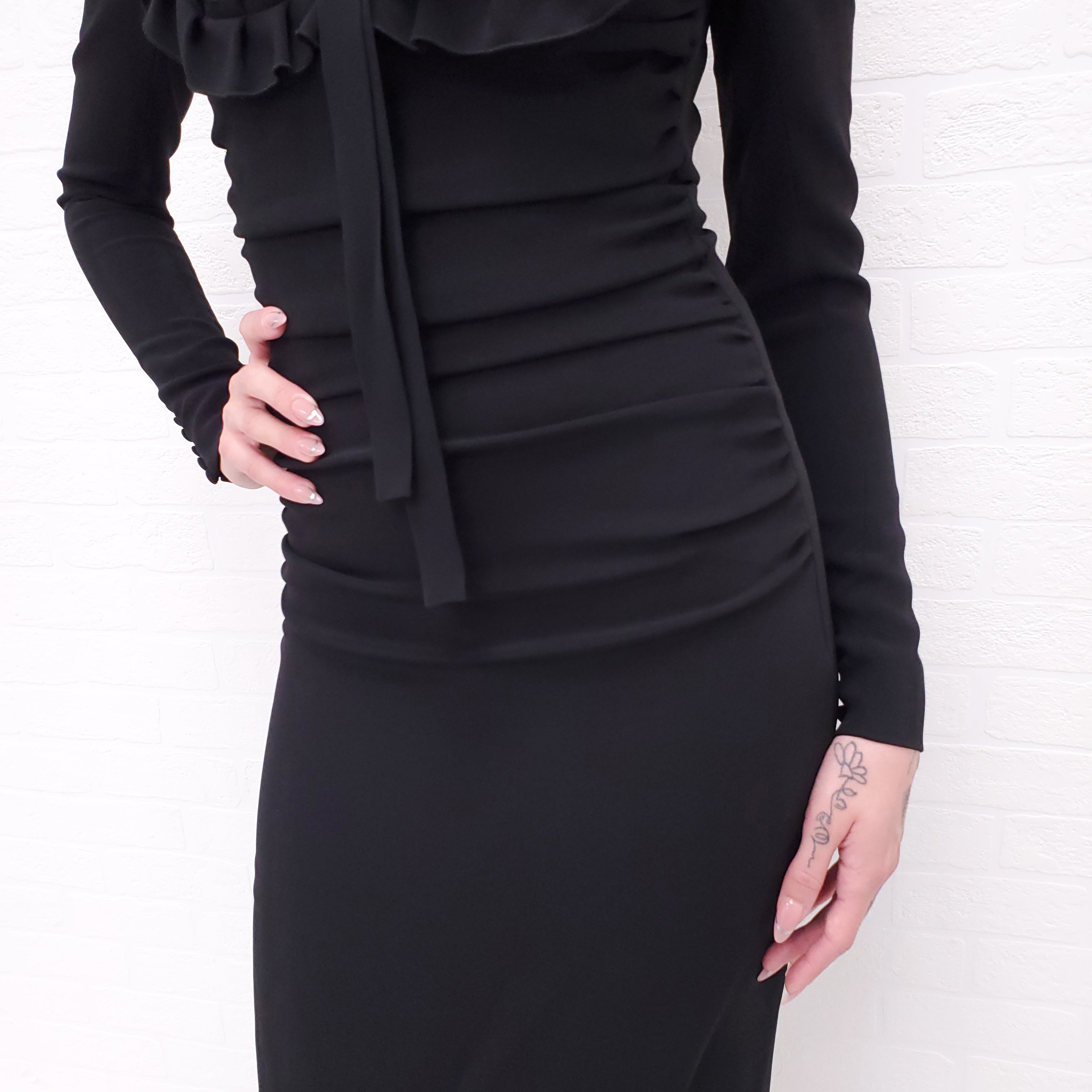 ALESSANDRA RICH BLACK DRESS WITH STRIPES - SIZE 0