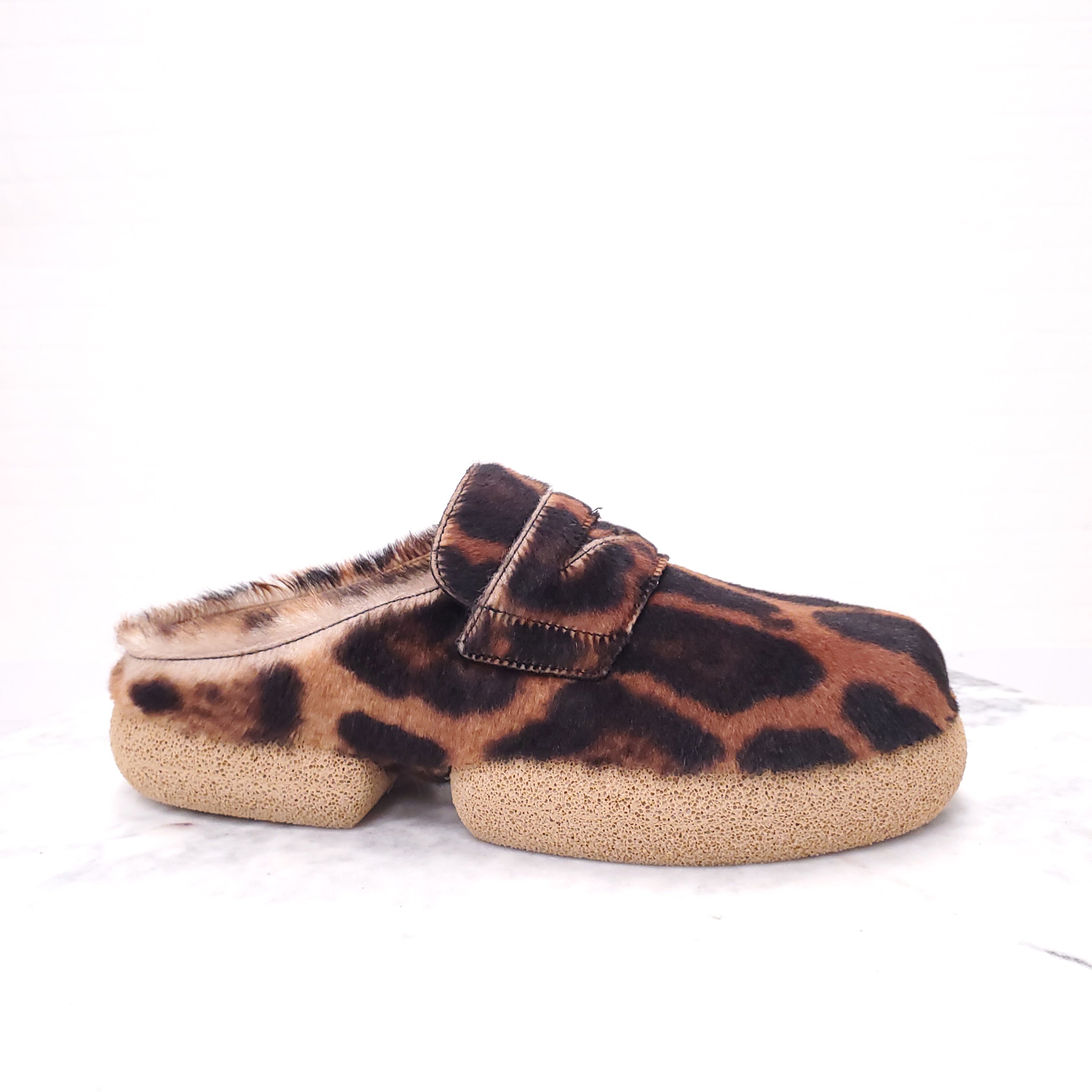 DRIES VAN NOTEN LEOPARD PRINT MOHAIR CLOGS - SIZE 41