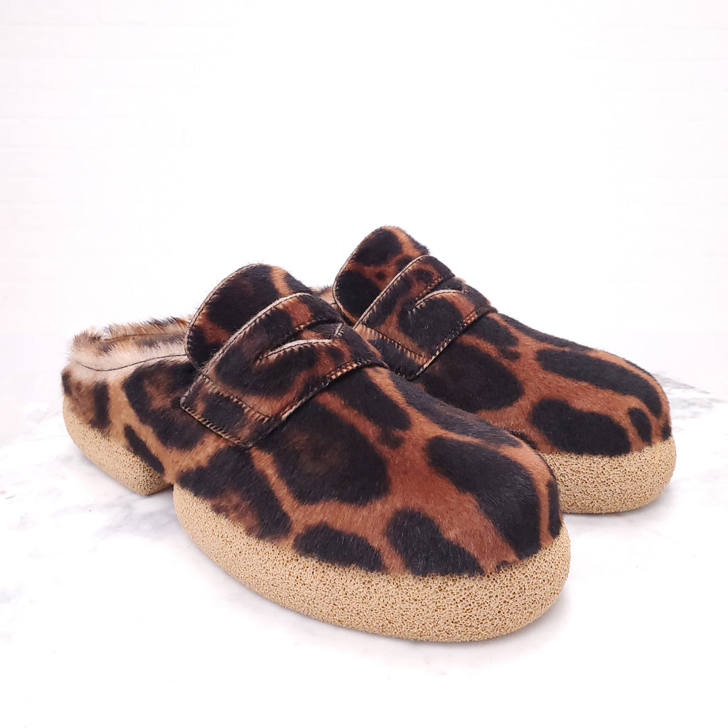 DRIES VAN NOTEN LEOPARD PRINT MOHAIR CLOGS - SIZE 41