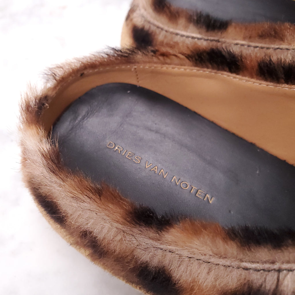 DRIES VAN NOTEN LEOPARD PRINT MOHAIR CLOGS - SIZE 41