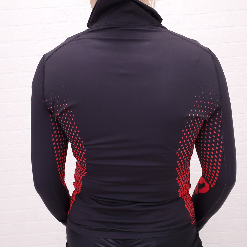 GIVENCHY RED AND BLACK NEOPRENE ZIP UP JUMPER - SIZE 36