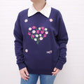ALESSANDRA RICH EMBROIDERED NAVY SWEATER - SIZE S