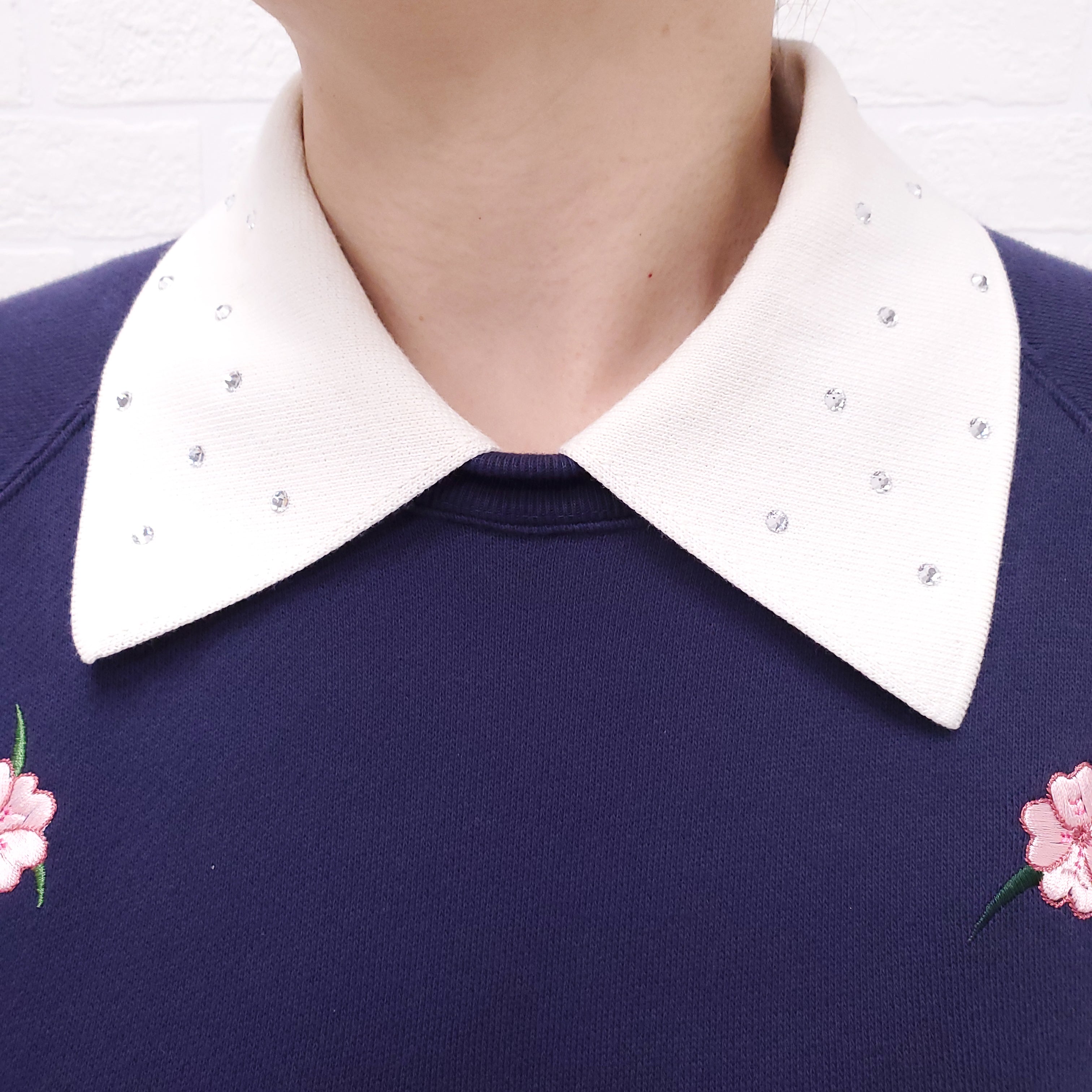 ALESSANDRA RICH EMBROIDERED NAVY SWEATER - SIZE S