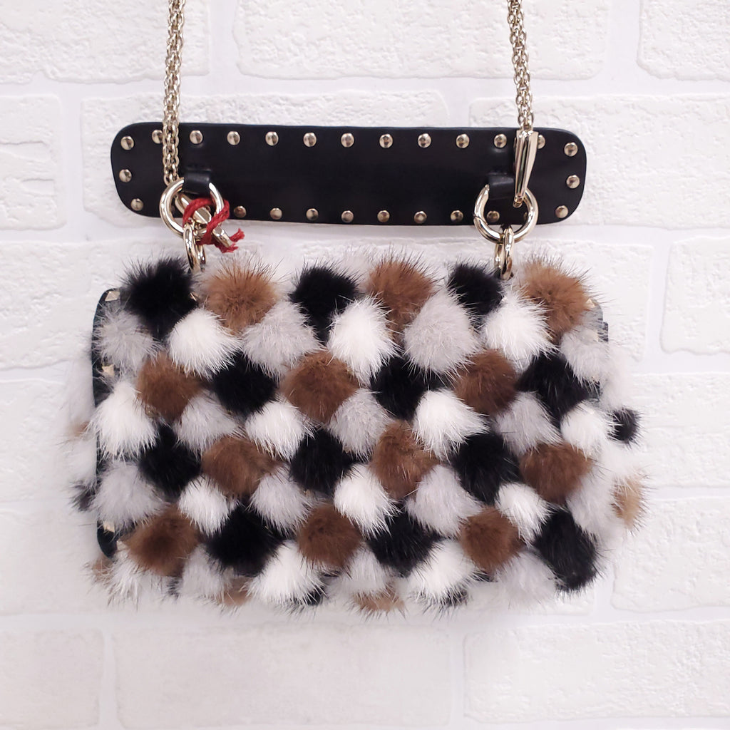 VALENTINO BROWN MINK FUR ROCKSTUD SHOULDER BAG ($8000)