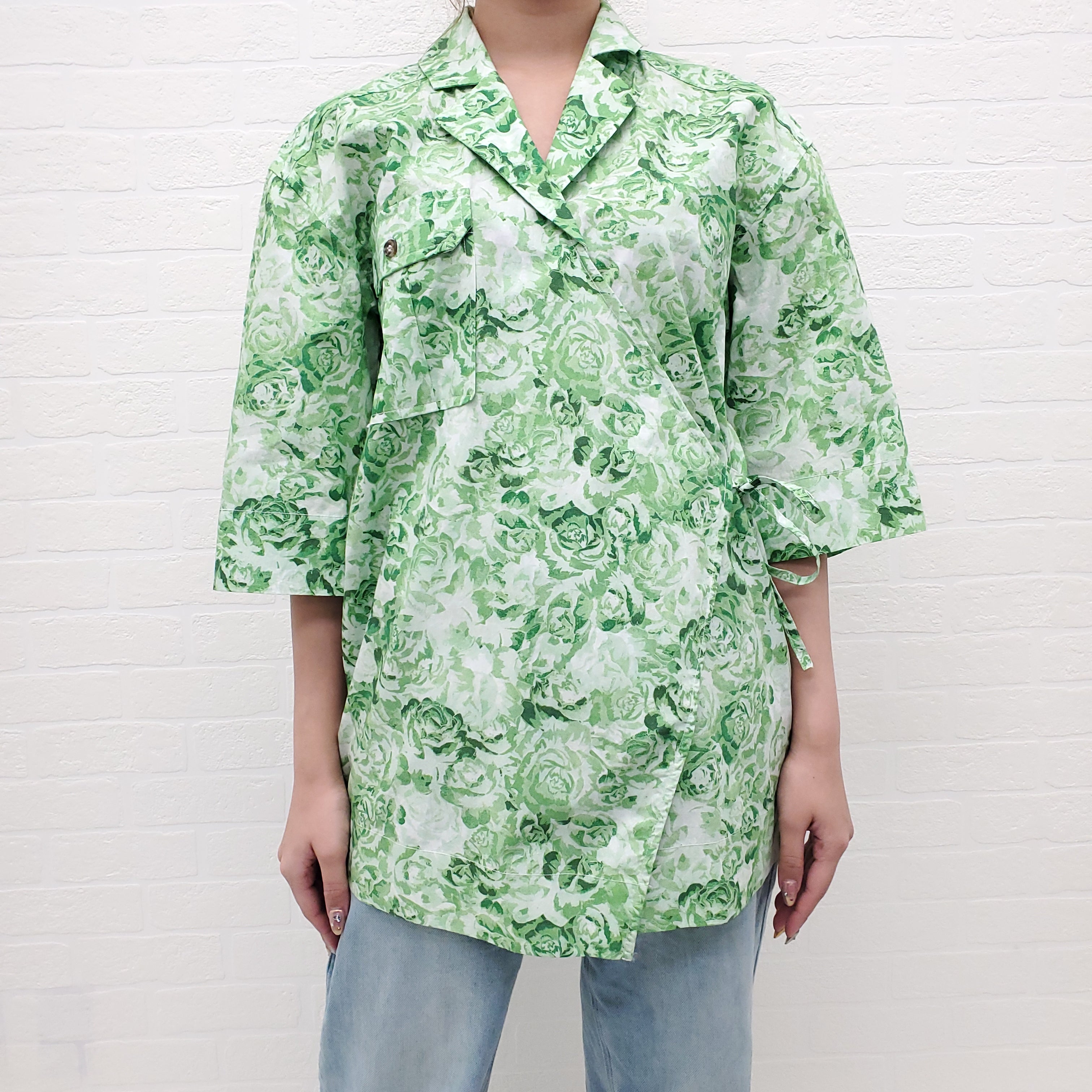 GANNI GREEN FLORAL OVERSIZED TOP - SIZE XXS/XS