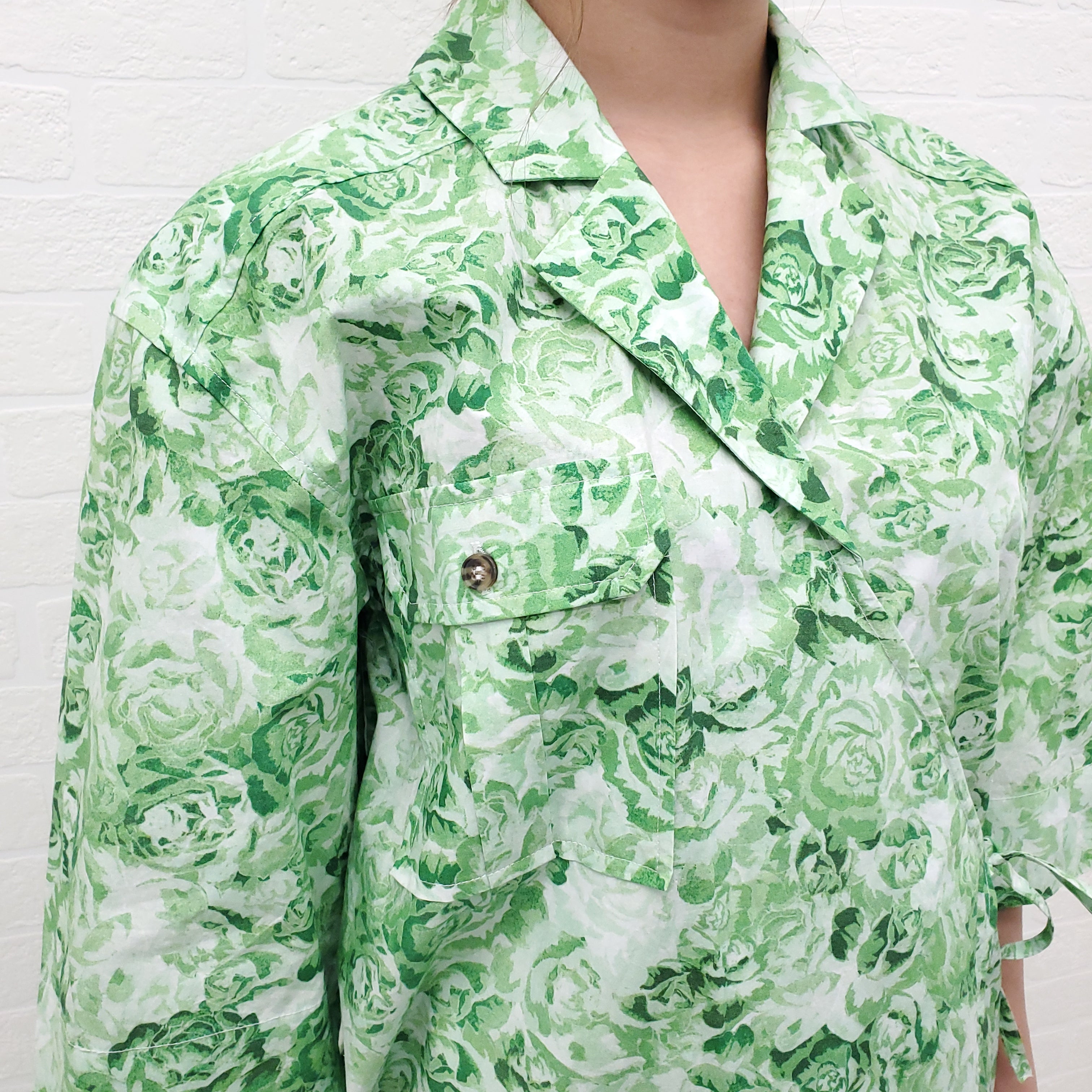 GANNI GREEN FLORAL OVERSIZED TOP - SIZE XXS/XS