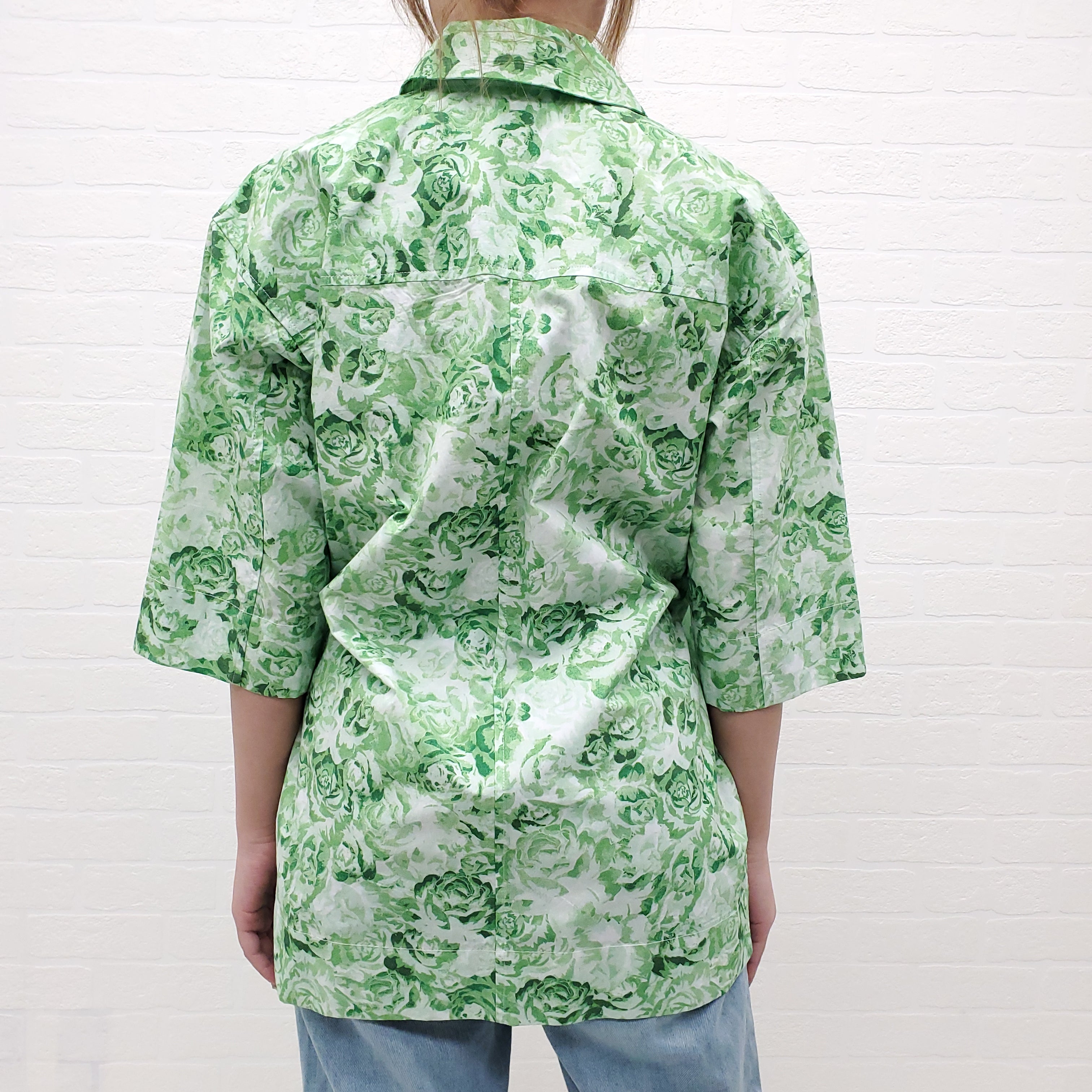 GANNI GREEN FLORAL OVERSIZED TOP - SIZE XXS/XS