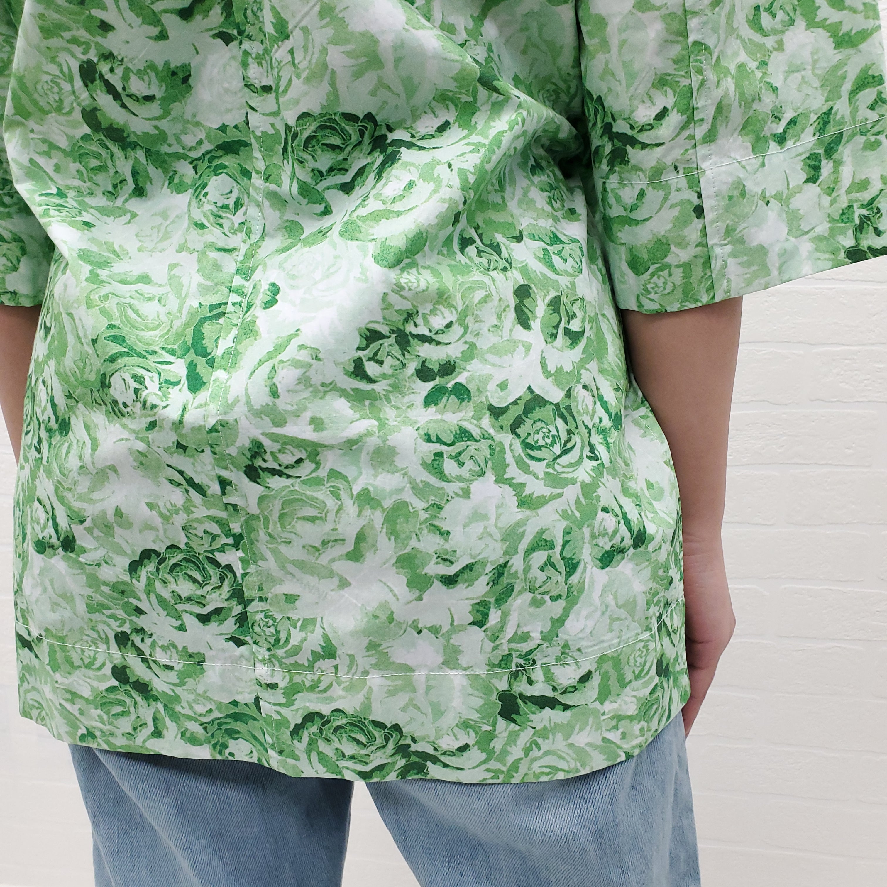 GANNI GREEN FLORAL OVERSIZED TOP - SIZE XXS/XS