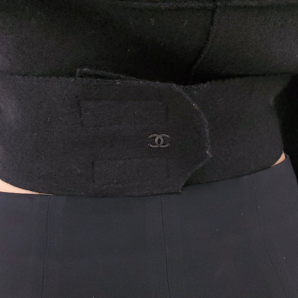 CHANEL BLACK WRAP JACKET - SIZE 36