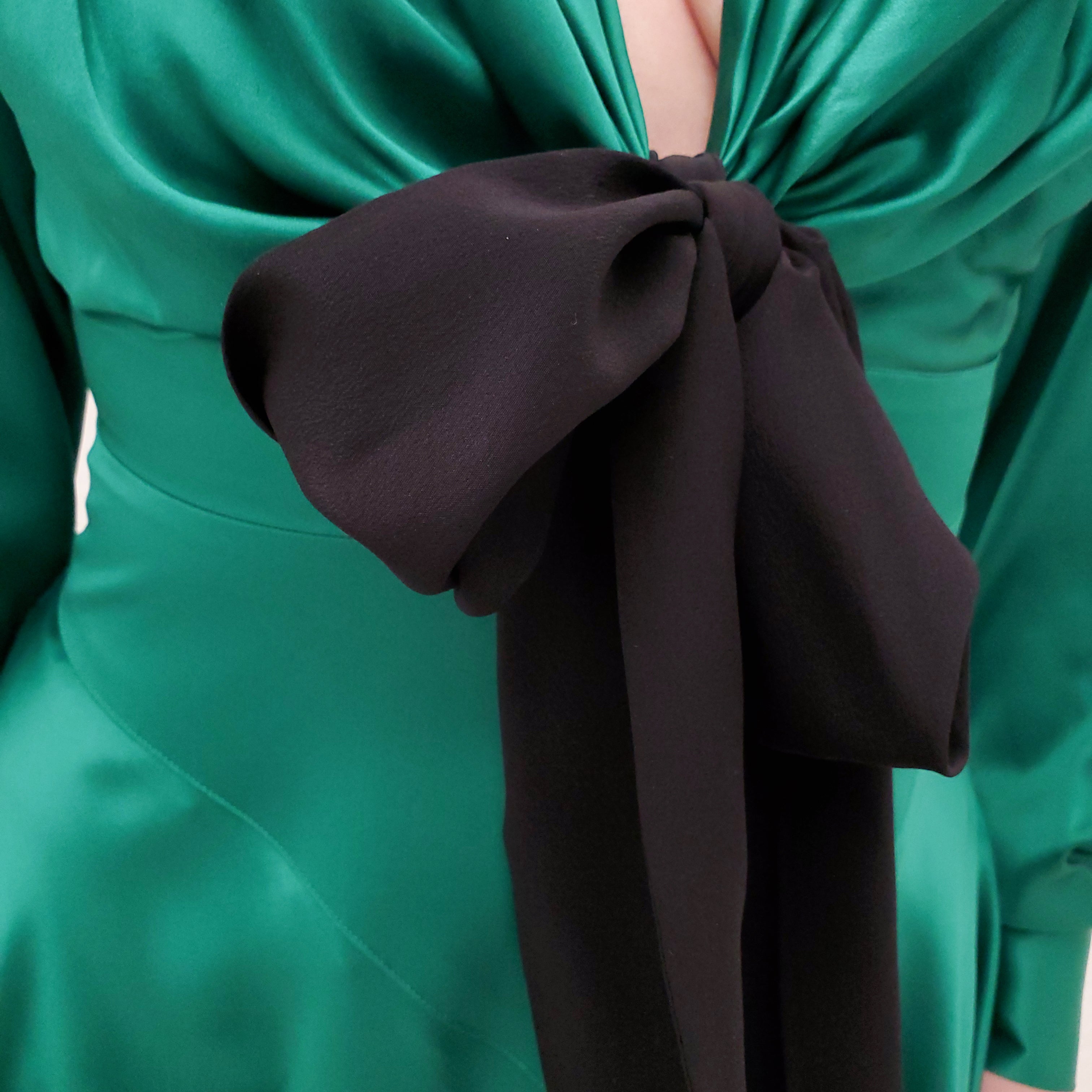 ALESSANDRA RICH GREEN DRESS WITH BOW - SIZE 40