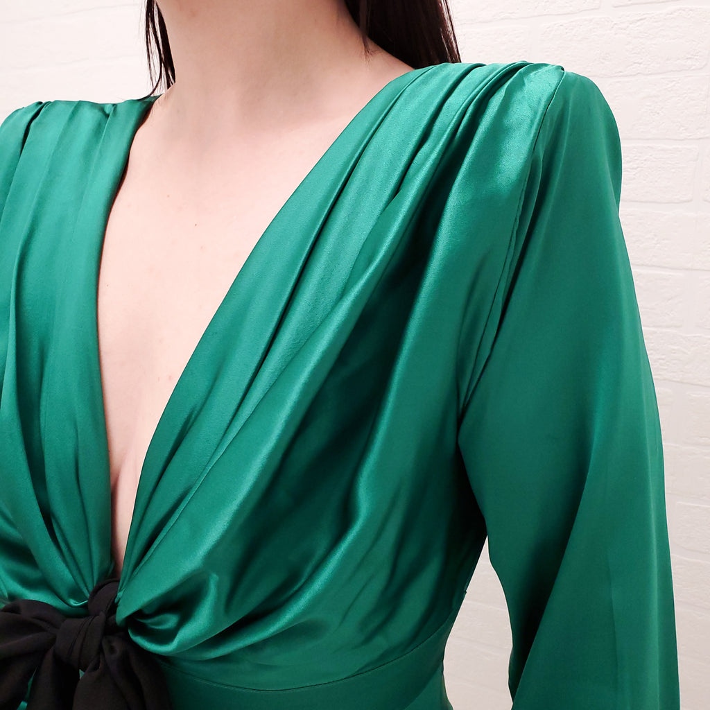 ALESSANDRA RICH GREEN DRESS WITH BOW - SIZE 40