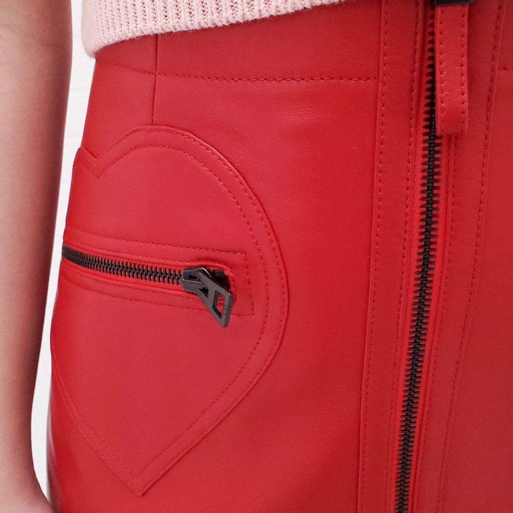 CHRISTIAN DIOR RED HEART LEATHER SKIRT - SIZE 36