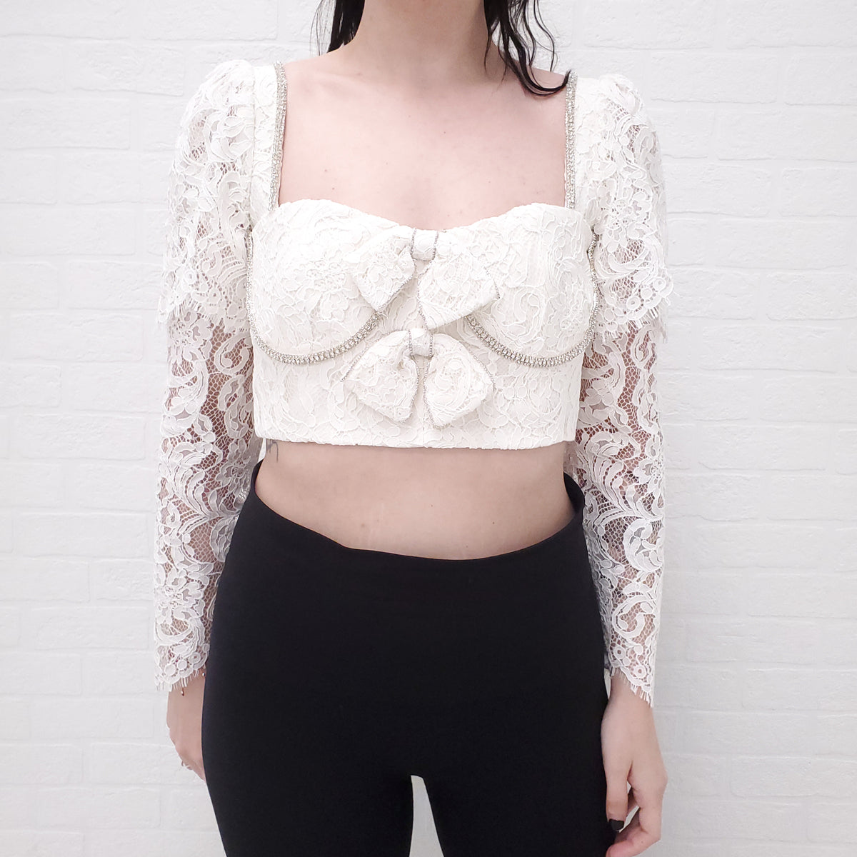 SELF PORTRAIT LACE BUSTIER WITH CRYSTAL DETAILS - SIZE 8