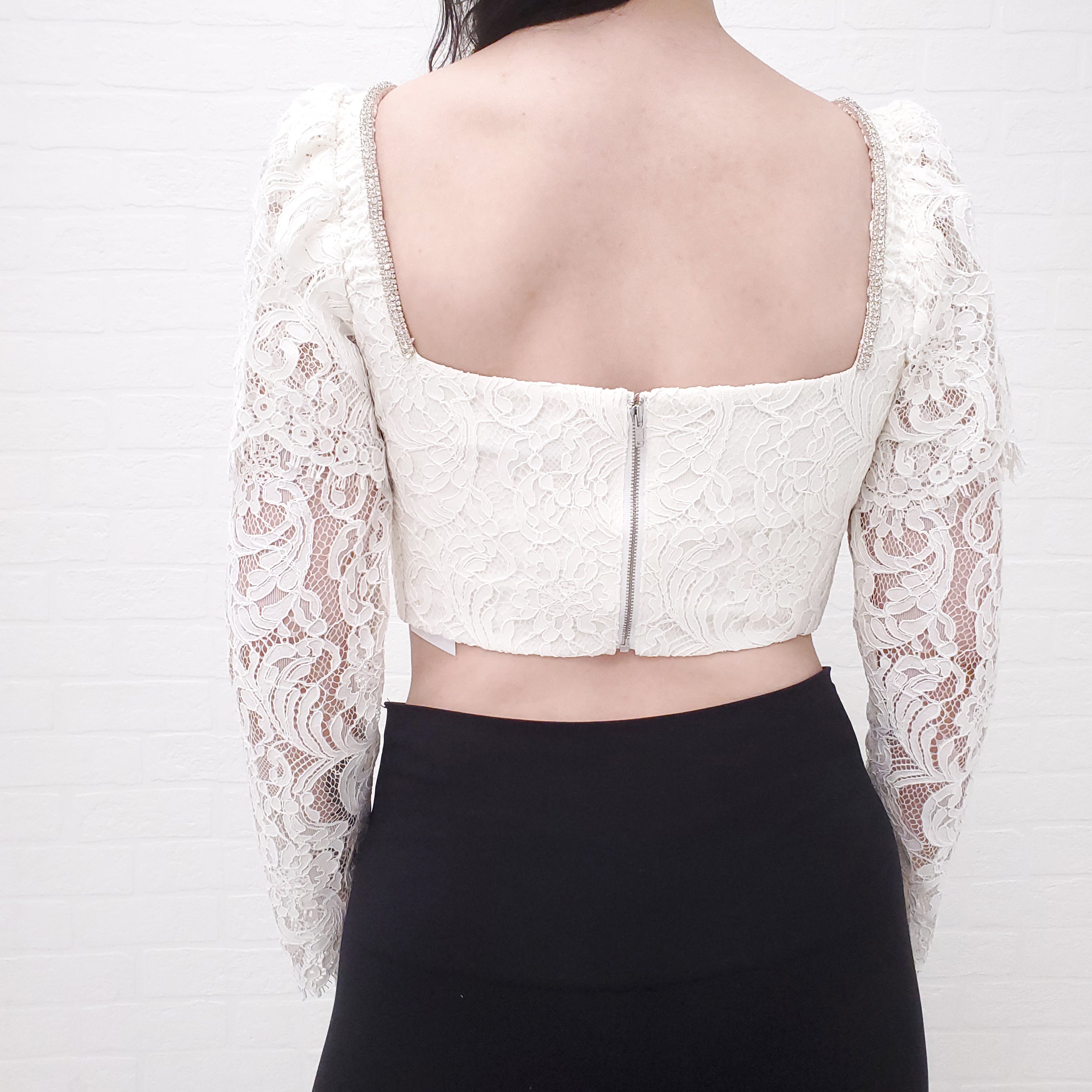SELF PORTRAIT LACE BUSTIER WITH CRYSTAL DETAILS - SIZE 8