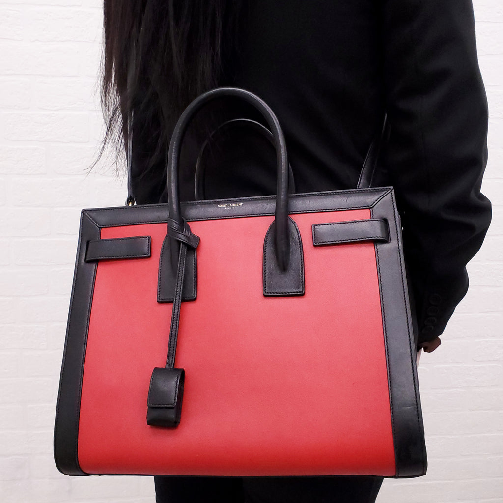 SAINT LAURENT RED AND BLACK SAC DE JOUR