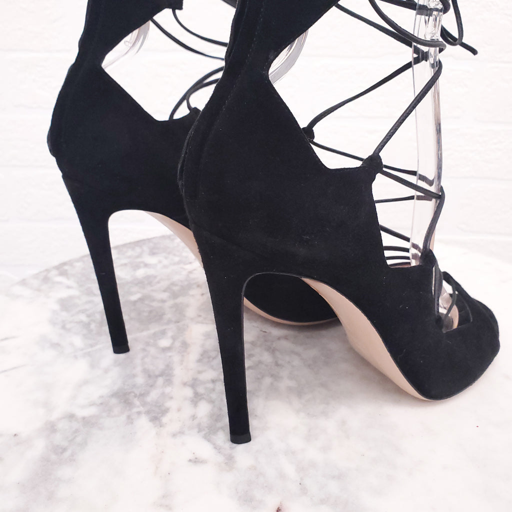 GIANVITO ROSSI SUEDE LACE UP HEELS - SIZE 39