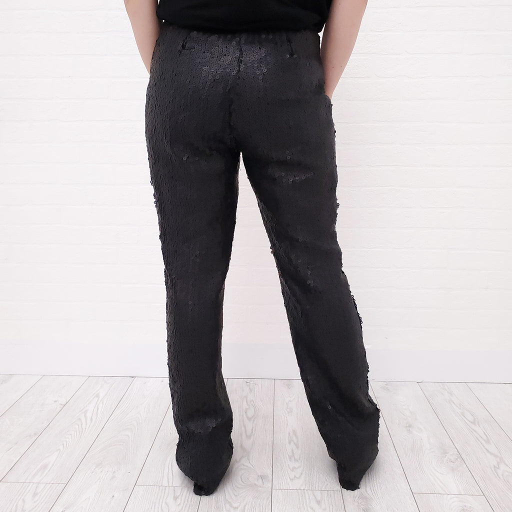 GIANNI VERSACE BLACK SEQUIN PANTS - SIZE 8