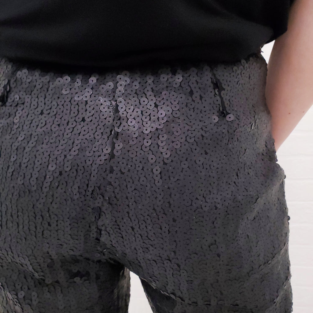 GIANNI VERSACE BLACK SEQUIN PANTS - SIZE 8