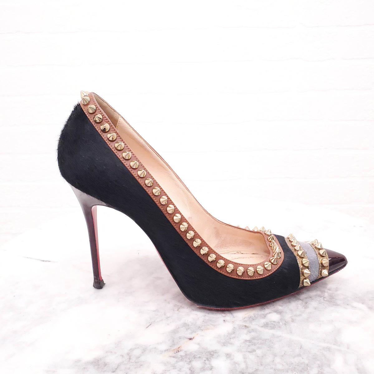 CHRISTIAN LOUBOUTIN POINY HAIR HEELS WITH SPIKES - SIZE 37.5