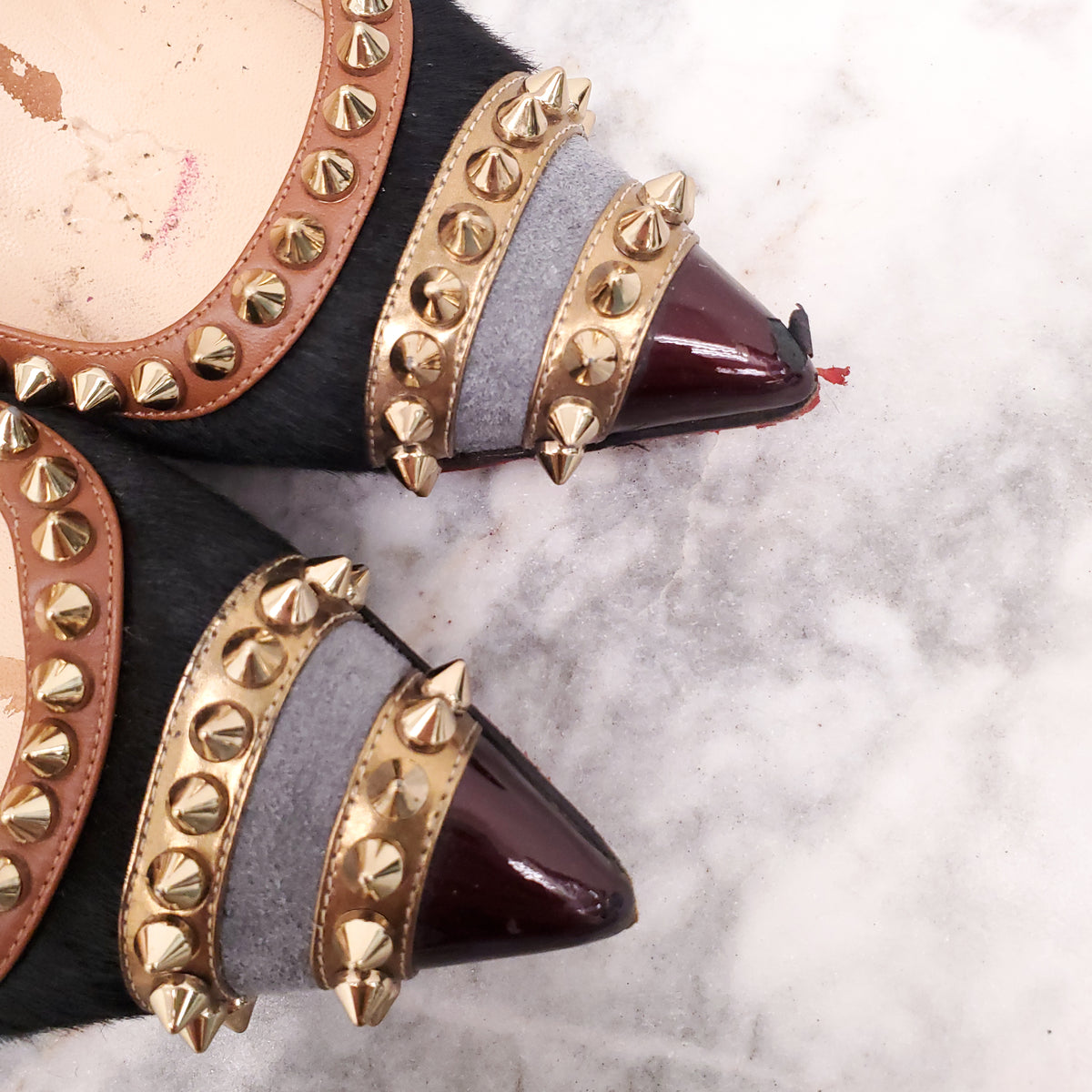 CHRISTIAN LOUBOUTIN POINY HAIR HEELS WITH SPIKES - SIZE 37.5