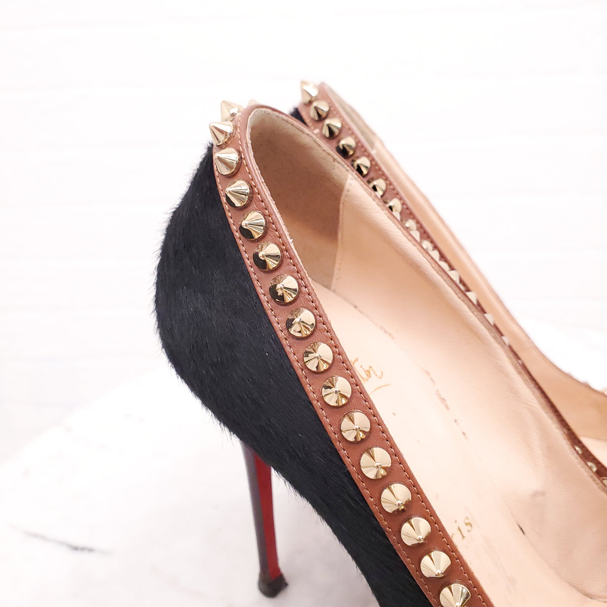 CHRISTIAN LOUBOUTIN POINY HAIR HEELS WITH SPIKES - SIZE 37.5