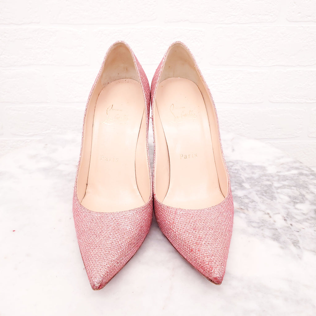 CHRISTIAN LOUBOUTIN PINK METALLIC HEELS - SIZE 37.5