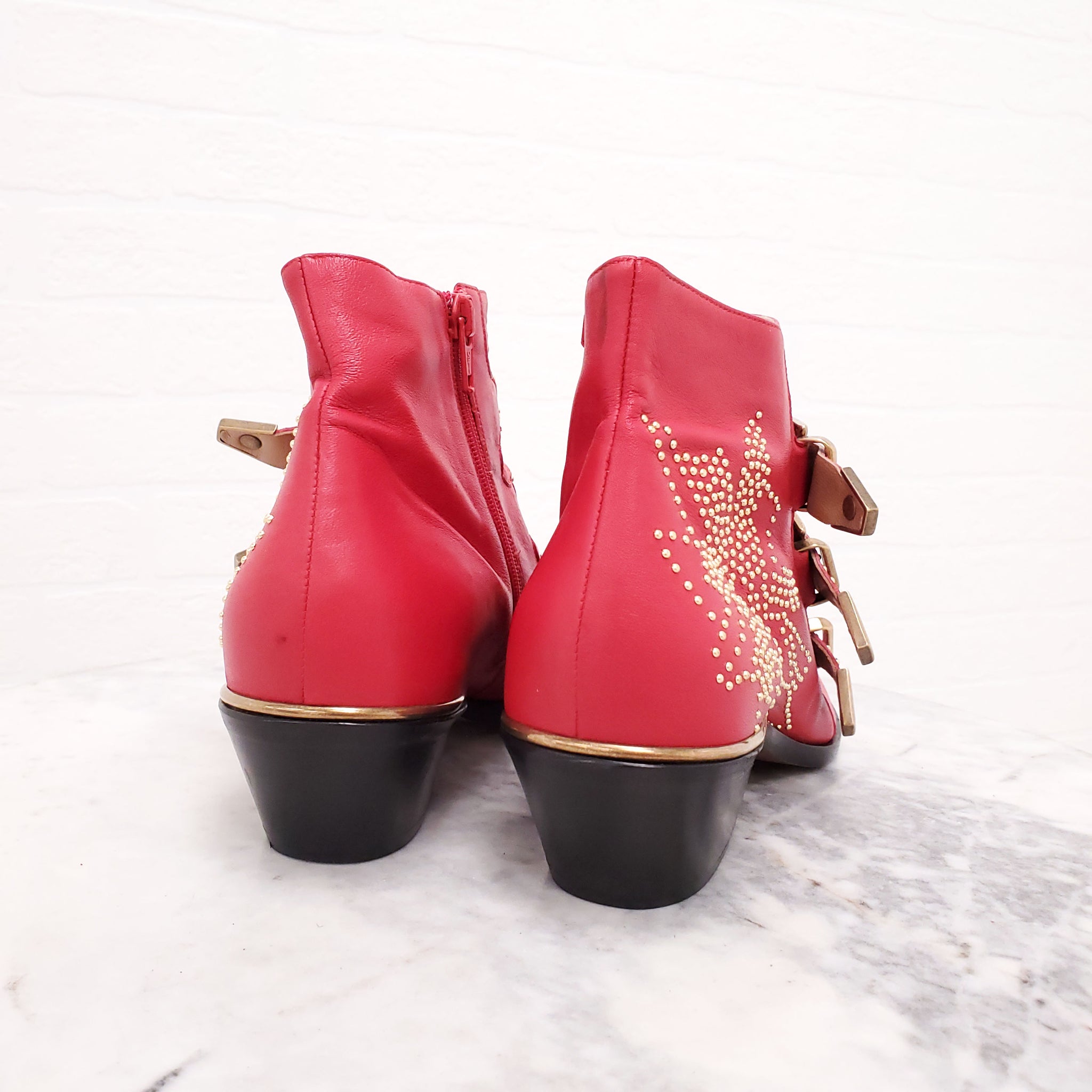 CHLOE RED SUSANNA BOOTS SIZE 39.5 Rewind Couture