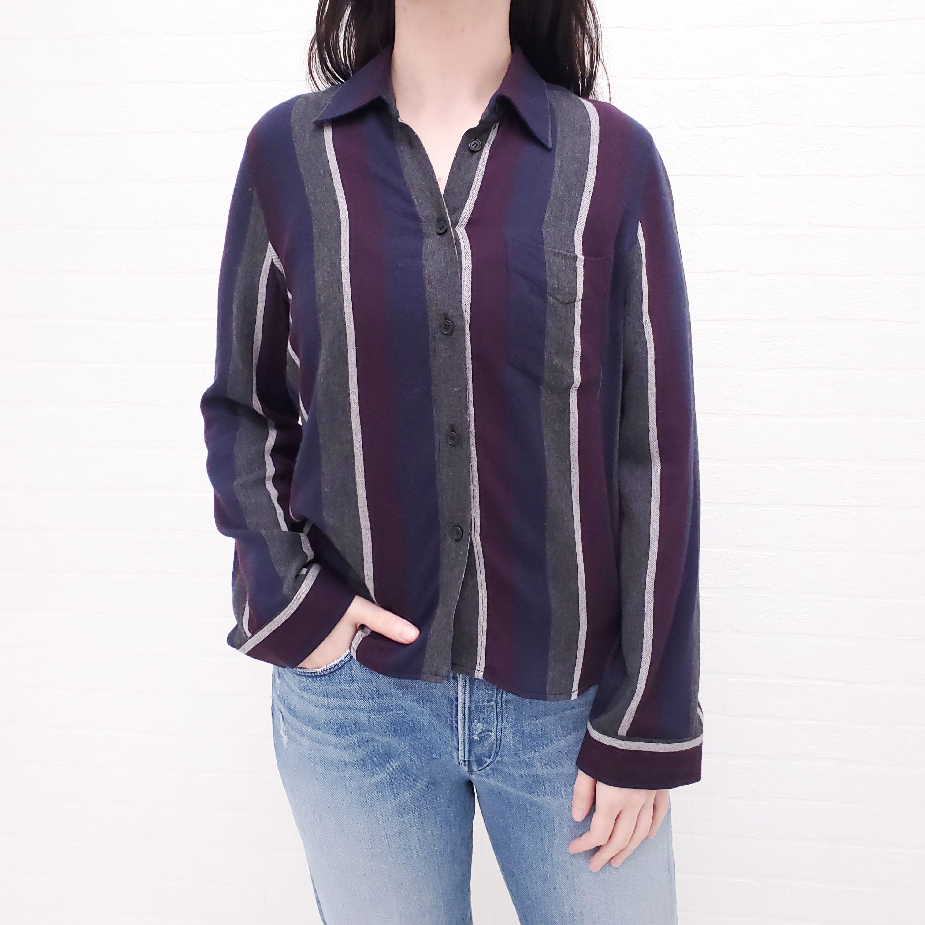 SMYTHE NAVY STRIPE SHIRT - SIZE M