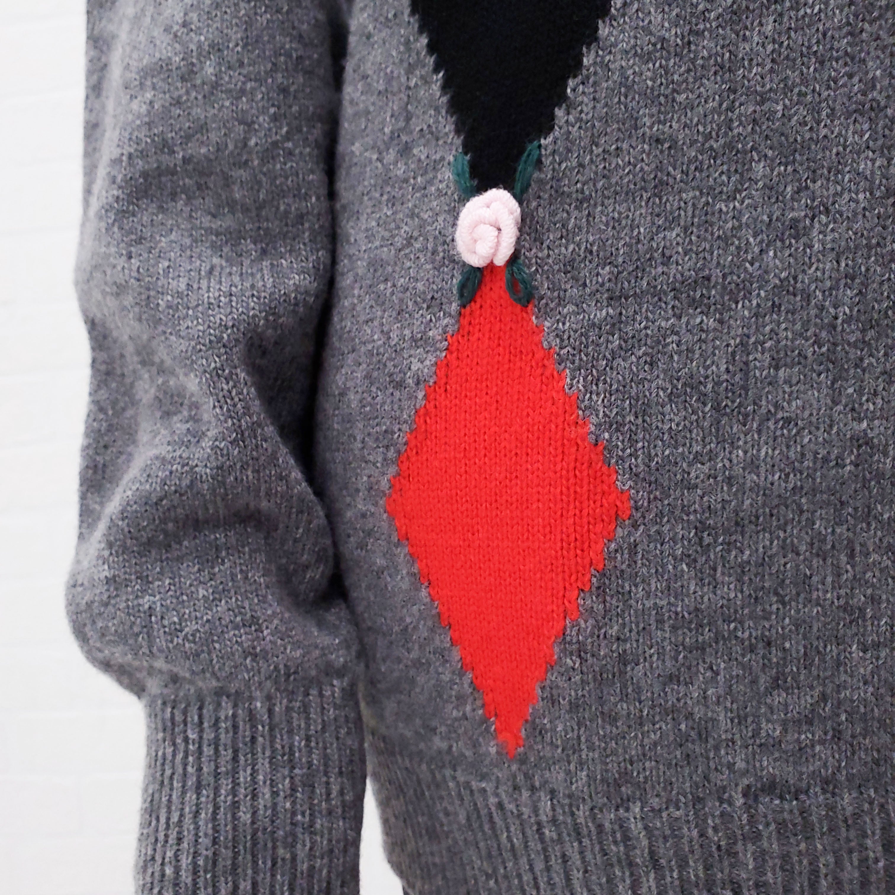 ALESSANDRA RICH ARGYLE SWEATER WITH ROSE DETAILS - SIZE 36