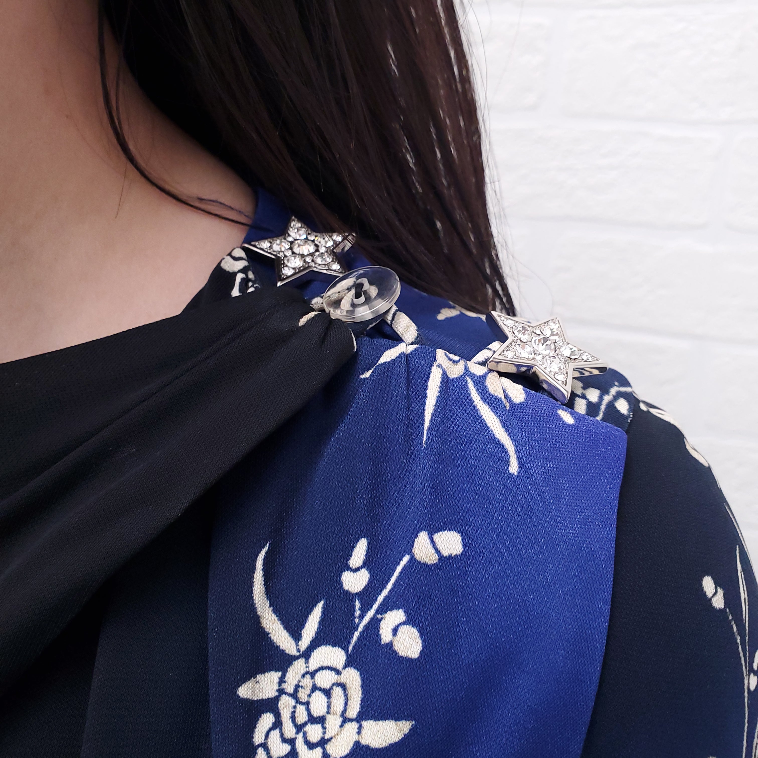 ROBERTO CAVALLI STAR FLORAL LONG SLEEVE TOP WITH CRYSTAL DETAIL -SIZE 40