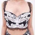 VERSACE BLACK AND WHITE LACE BUSTIER TOP - SIZE 44