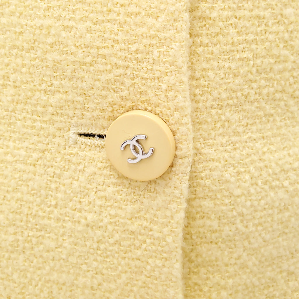 CHANEL YELLOW TWEED JACKET WITH LOGO BUTTONS - SIZE 36