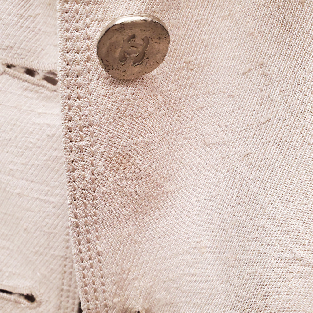 CHANEL NUDE DENIM JACKET WITH LOGO BUTTONS - SIZE 38