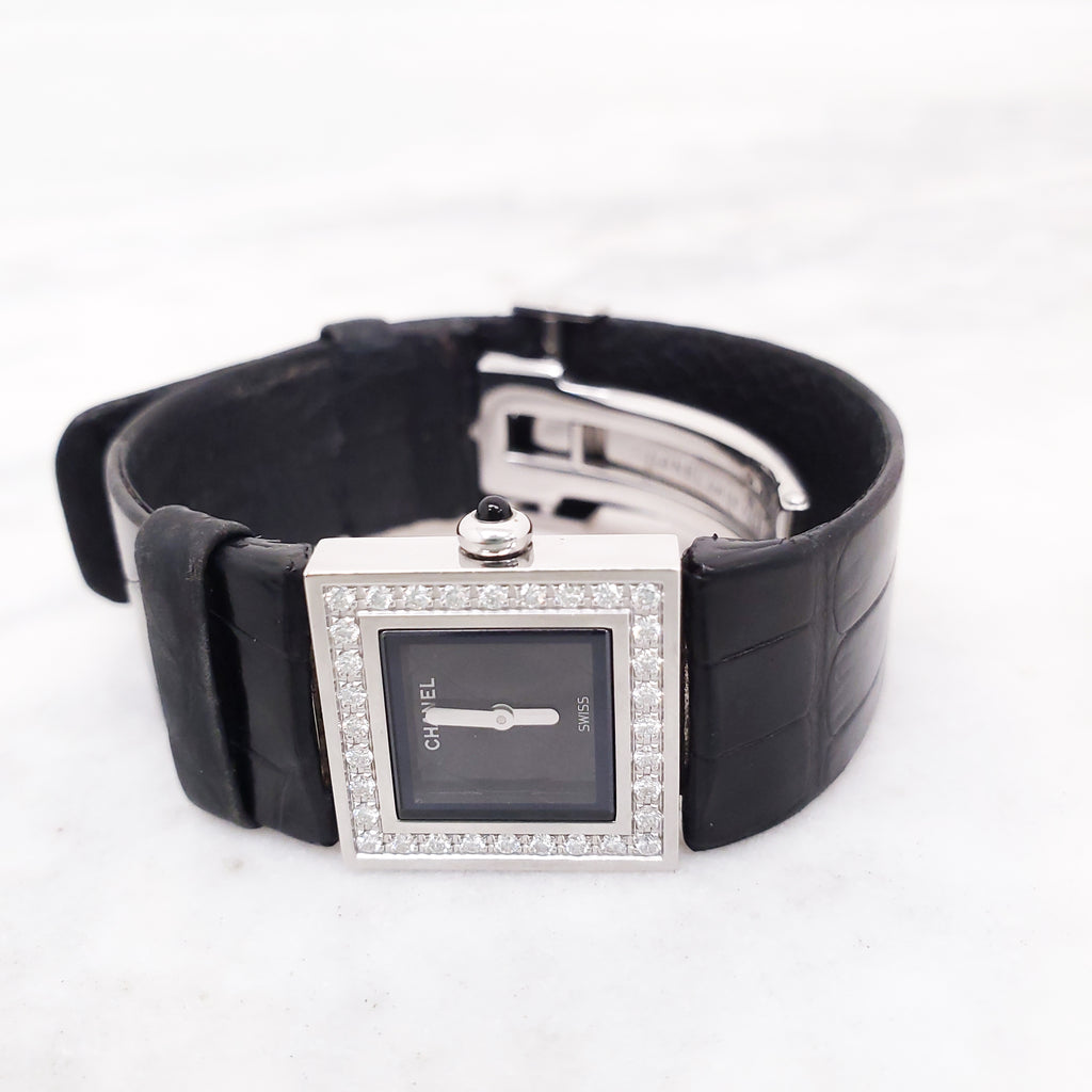 CHANEL DIAMOND WATCH WITH CROC BAND
