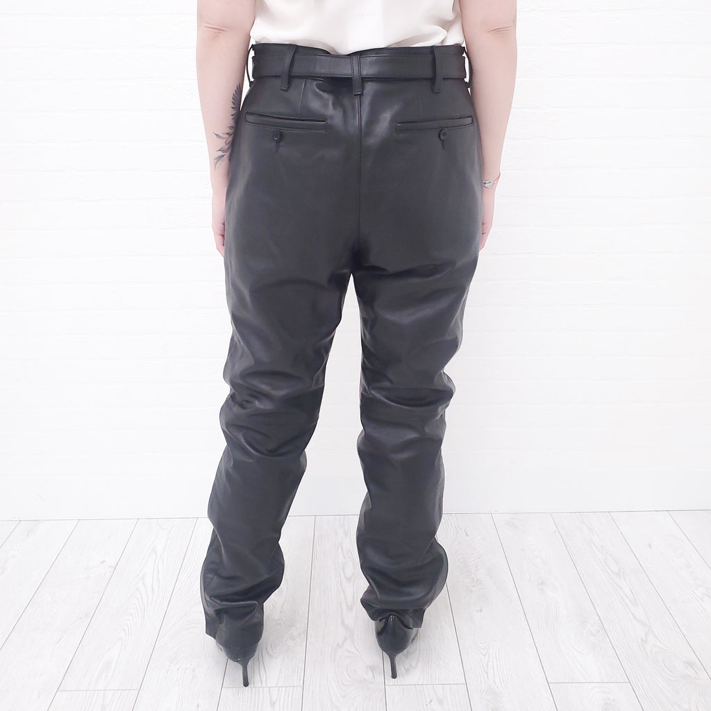 SACAI BLACK COWHIDE LEATHER PANTS WITH BELT - SIZE 4/XL