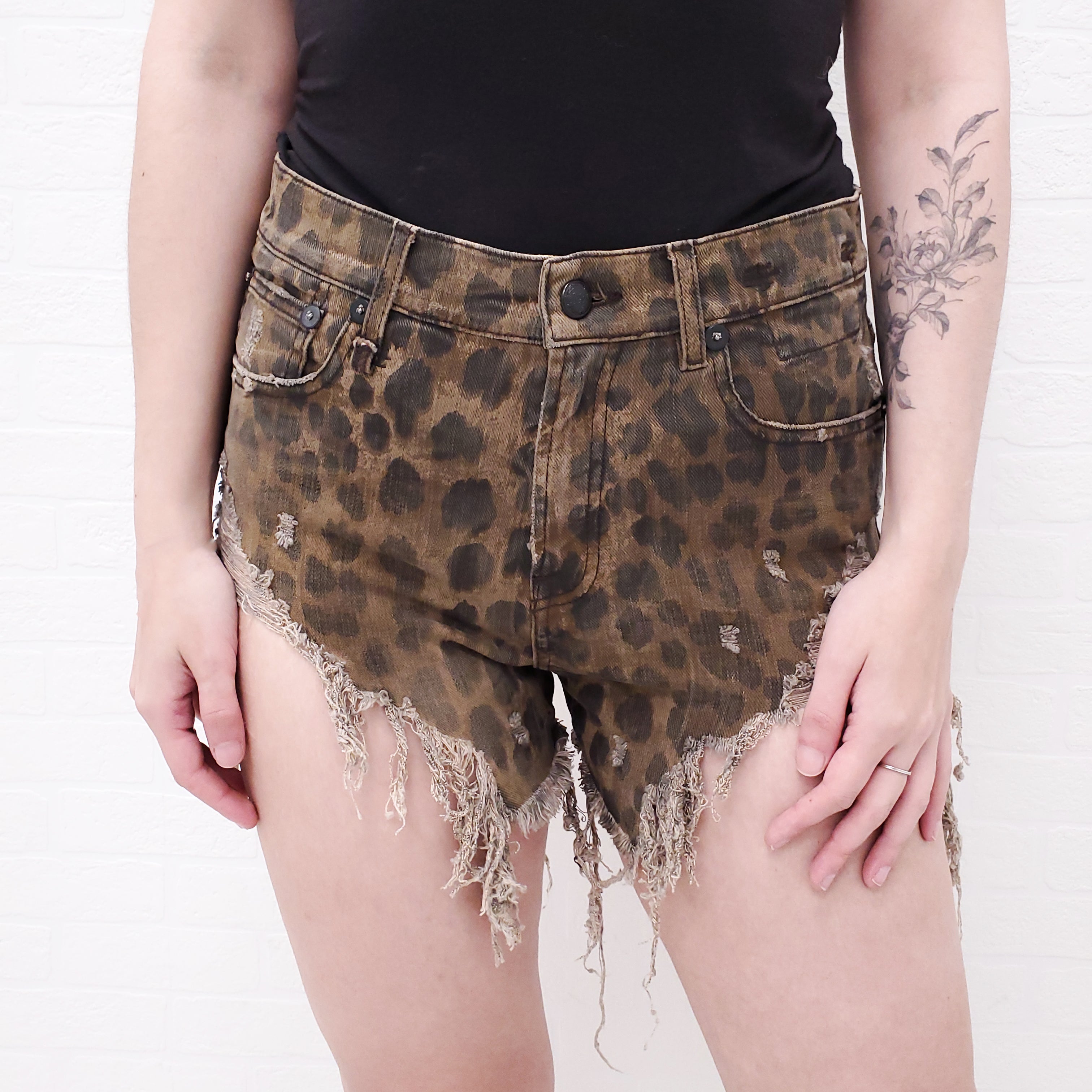 R13 LEOPARD DISTRESSED SHORTS - SIZE 27