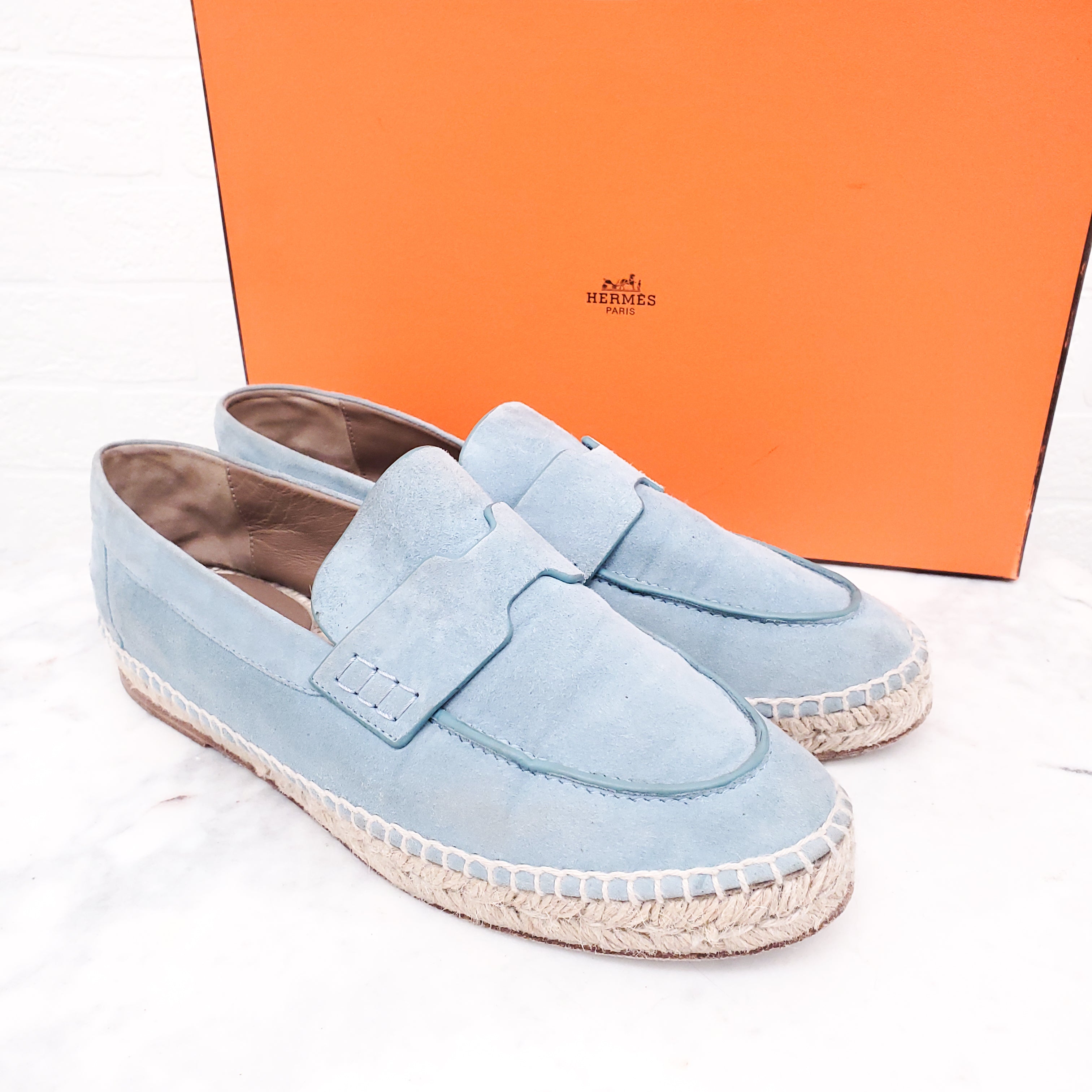 HERMÈS BLUE SUEDE H LOAFERS - SIZE 37