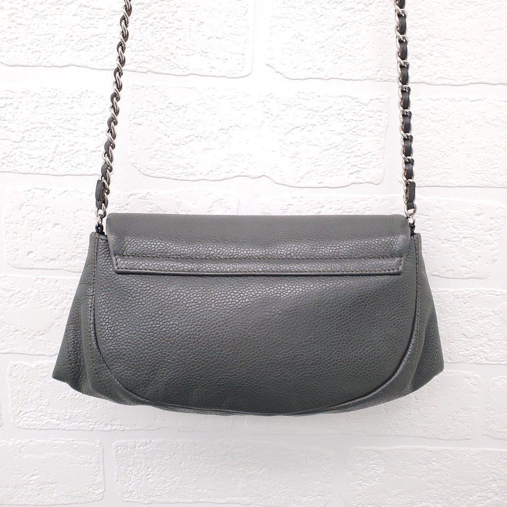 CHANEL KAKI HALF CRESCENT INTERLOCKING CC WALLET ON CHAIN